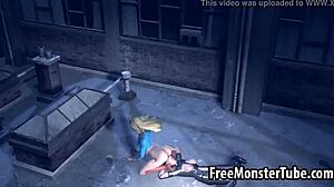 Dude, Superwoman's juicy pussy gets devoured outdoors by Catwoman's eager tongue