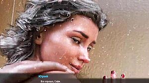 wet college milf teacher bathes in cum after big cock blowjob and pussy fuck in office gameplay.