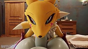 renamon kneels pov slurping huge monster cock with perky tits out