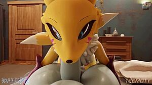 renamon kneels pov slurping huge monster cock with perky tits out
