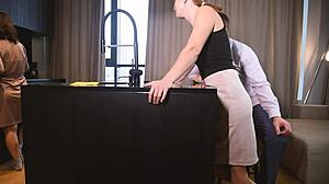 Wife's sister sneaks best kitchen blowjob swallow while wife's cooking