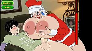 Big-titted xmas babe takes monster cock doggystyle creampie surprise