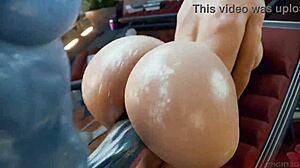 asari's huge blue futanari cock slams wet big ass tits in hardcore doggystyle creampie