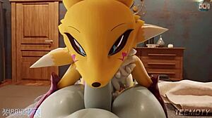 renamon kneels pov slurping huge monster cock with perky tits out