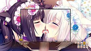 yo, nekopara vol 1's maid girls give epic group blowjobs in this anime game scene