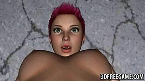 3D redhead lesbian babe moans as tongue dives wet pussy muff