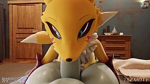 renamon kneels pov slurping huge monster cock with perky tits out