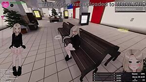 Bold hentai exhibitionist masturbates squirting in public game outdoors