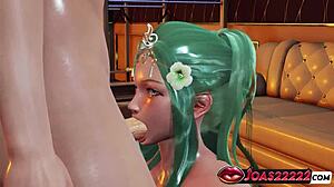 blue hair princess rhea's lingerie titfuck leads to deepthroat facial explosion