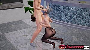 Kitsune Girl's Pantyhose Handjob Titfuck Deepthroat Cum Swallow Close-Ups?!