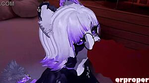 VRChat Pup Masturbates Before Bunny Master Takes Thick Cock Deep