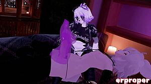 VRChat Pup Masturbates Before Bunny Master Takes Thick Cock Deep