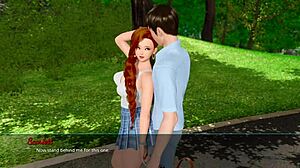 Vzrušené rudovlásky s velkýma kožama se tlačí o tebe při líbání v parku 3D hentai