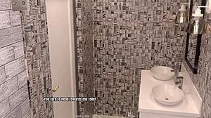 lily begs thomas for golden shower in grandma's bathroom