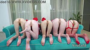 my lazy new year's eve turned into wild 5-on-1 orgy with petite teens... cum on ass finale?