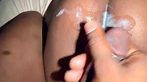 lay stomach down big black cock creams wet ebony pussy pov