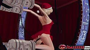 red dress christmas girl rides sex machine for intense close-up pussy anal double penetration squirting moans