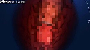 anime girl's natural big tits bounce in pov doggystyle creampie with girlfriend licks