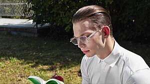 spoiled redhead slut frozen by nerd classmate for time stop pussy fuck lesson