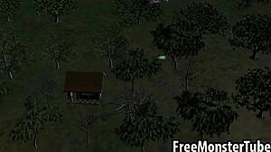 wow 3d brunette babe sucks alien villain's hard cock with intense handjob!