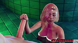 sexy hitomi gives sloppy pool blowjob handjob through gloryhole ends in facial