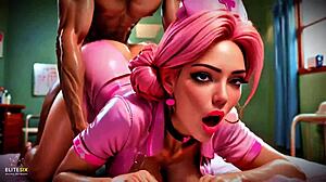 Pink Haired Bimbo Nurse Fucks Patients And Sucks Cock In Hospital