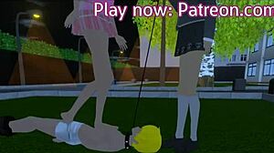 Mean girl mistress leashes her boy slave for public domination walk