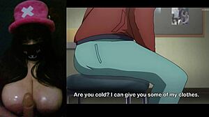 Chubby Goth Milf Watches Huge Tits Hentai Dildo Play!