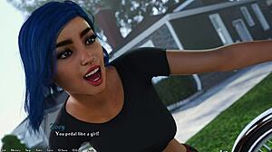 Hot busty blue-haired grunge girl jerks my cock juicy in her room!