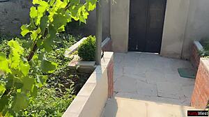 Country Slut Kneels Sucking Three Cocks Before Massive Facial Cumwalk Down Street