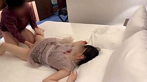 dressed girlfriend pushed to bed for intense creampie sex amateur couple!