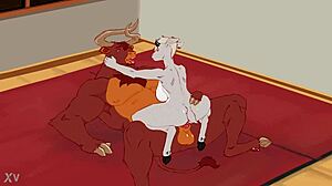 Furry milf goat couple rides monster cock creampie big tits ass pussy in cute mature animation