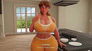 Step mom catches huge boner in kitchen and milks it with her massive oppai