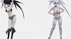 Black Rock Shooter and Sibling Rock Helltaker Dance in Tight Sexy Underwear Bikini Tease