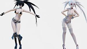 Black Rock Shooter and Sibling Rock Helltaker Dance in Tight Sexy Underwear Bikini Tease