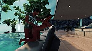 imagine indian ravan pounding that wet black african police babe doggystyle cowgirl on beach sofa