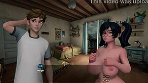 Bathing nerdy big tits girl covered in cum