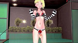 Gwen Stacy sucks cock in skimpy bikini during Marvel fantasy blowjob