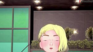 Gwen Stacy sucks cock in skimpy bikini during Marvel fantasy blowjob