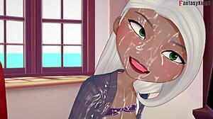 mirage from incredibles suckin my cock with those huge oppai tits