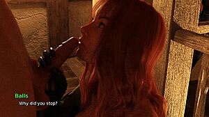 Ruby strips then slurps huge cock in Sex Kingdom 0 2D blowjob scene!