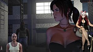 lara croft's deepthroat skills shine in dark alley group adventure