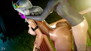 qiyana's huge tanned ass with tan lines gets fucked outdoors at night in league of legends 3d animation by nillin