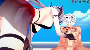 Arlecchino bikini blowjob beach sex with huge oppai Genshin fantasy
