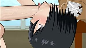 mikasa ackerman's futanari monster cock deepthroats and flashes tits