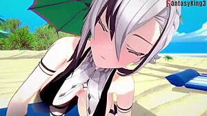 Arlecchino bikini blowjob beach sex with huge oppai Genshin fantasy