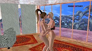 Две девчонки в 3D анимации ласкают друг друга