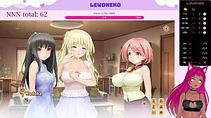 Lewdneko – a hentai Vtuber – sets her large breasts aside to play a video in a seductive manner
